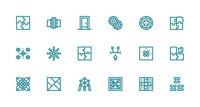 Strong Stroke Line Style Interlocking Icons with 18 Vectors App Icon Pack