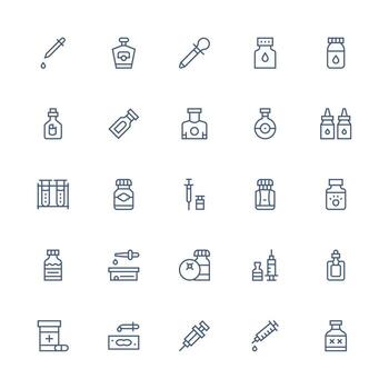 Vial Set with 25 Medium Stroke Outline Icons Sharp Icons for Presentations vector