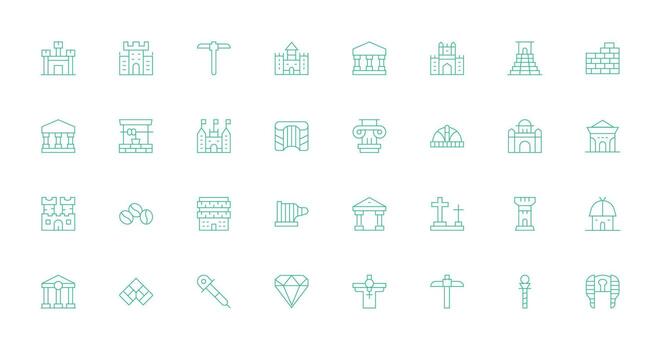 Stone Icon Set with 32 Thin Line Graphics Design Ready Icon Set for Teams vector