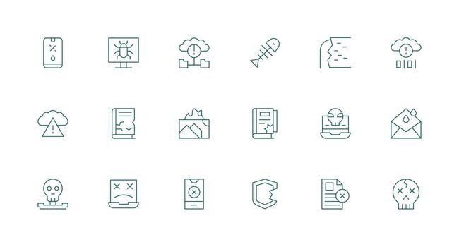18 Corrupted Icons in Minimal Line Aesthetic Clean Icon Collection for Web Use vector