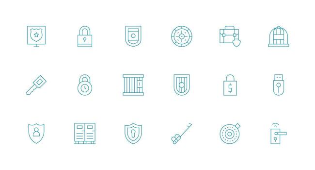 18 mínimo línea íconos para bloquear gráficos ordenado icono conjunto vector