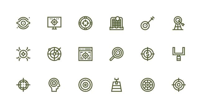 Strong Stroke Line Style Objective Icons with 18 Vectors Icon Set for Projects