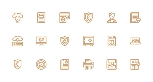 Information Security Visual Pack containing 18 Strong Stroke Line Icons Quick Access Icons for UI Development vector
