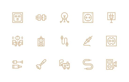 15 Regular Line Designs for Socket Icons Icon Pack for Various Themes vector
