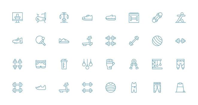 Workout Visual Pack containing 32 Thin Line Icons Customizable Icon Series for Mobile Screens vector