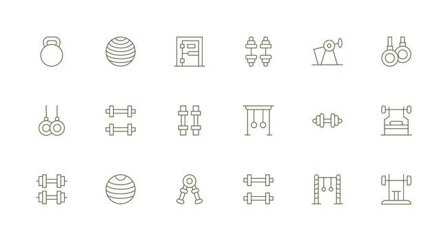 18 Icons for Strength Training in Minimal Line Format Layout Icon Collection vector