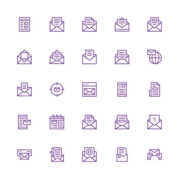 Newsletter Design Icons featuring 25 in Medium Stroke Outline Style Neat Icon Set vector