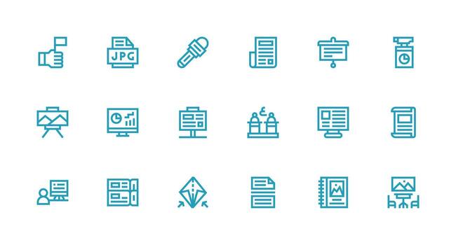 Presentation Design Icons featuring 18 in Strong Stroke Line Style UI-Ready Icon Collection vector
