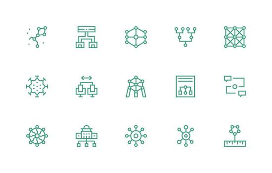 15 Nodes Icons in Regular Line Aesthetic Reliable Icons for All Interfaces vector