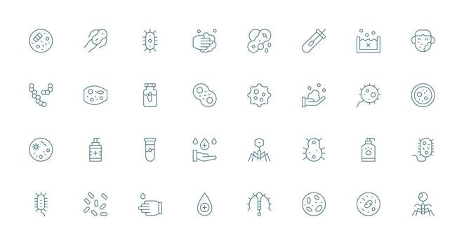 32 Icons for Bacteria in Thin Line Format Interface Icon Collection vector