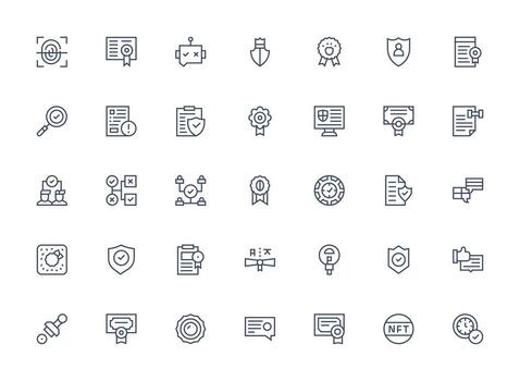 Validation including 35 Regular Clean Line Illustrations Multi-Style Icons for Creative Projects vector