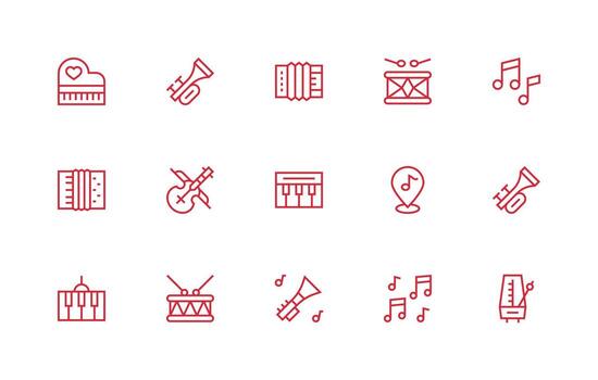 Musical featuring 15 Icons in Regular Line Design Interface Icons for Daily Use vector