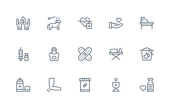 Care Design Icons featuring 15 in Regular Line Style Simple Icon Pack vector