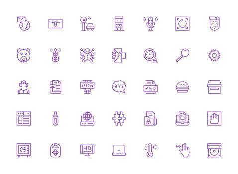 Digital including 35 Regular Clean Line Illustrations Icon Set for Projects vector