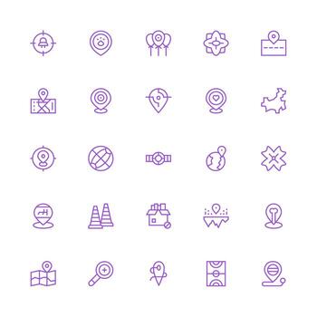 zona presentando 25 íconos en medio carrera contorno diseño mínimo icono conjunto para interfaz proyectos vector