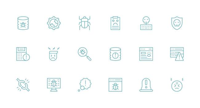 Malfunction Design Icons featuring 18 in Minimal Line Style Line Icon Collection vector