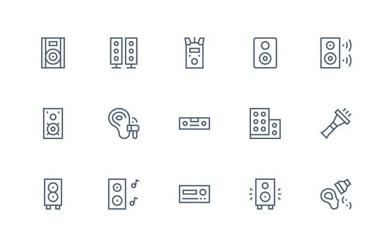 Amplifier Set with 15 Regular Line Icons Reliable Icons for All Interfaces vector