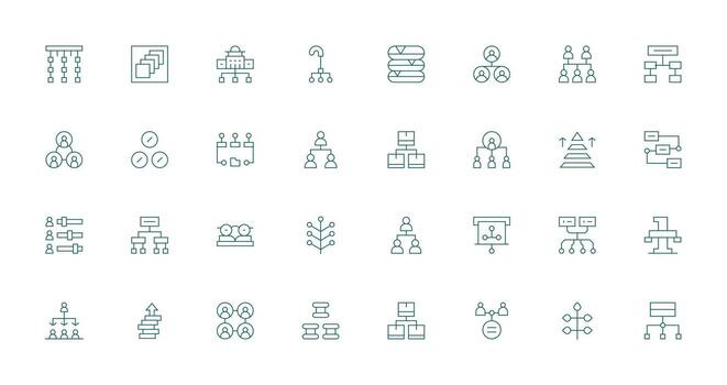 32 Icons for Hierarchy in Thin Line Format Multi-Style Icon Collection vector