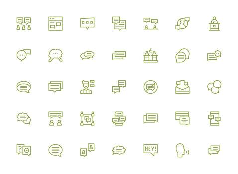 diálogo icono conjunto con 35 regular limpiar línea gráficos inteligente icono colección vector