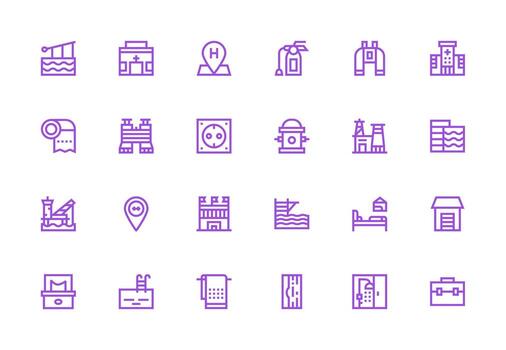 Facility Icon Set with 24 Thick Line Line Graphics Dashboard Icon Series vector