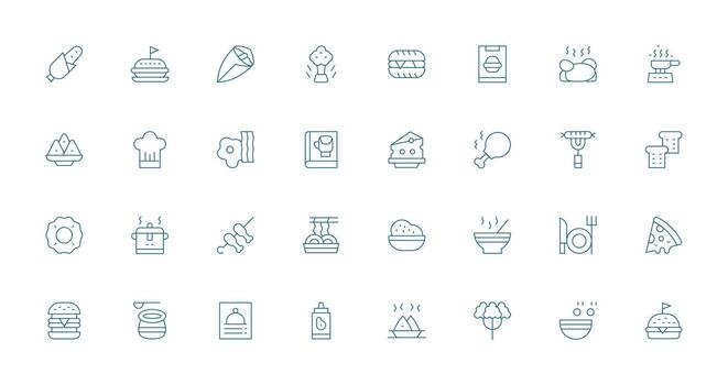 comida icono colección con 32 Delgado línea diseños pulcramente diseñado íconos para web plataformas vector