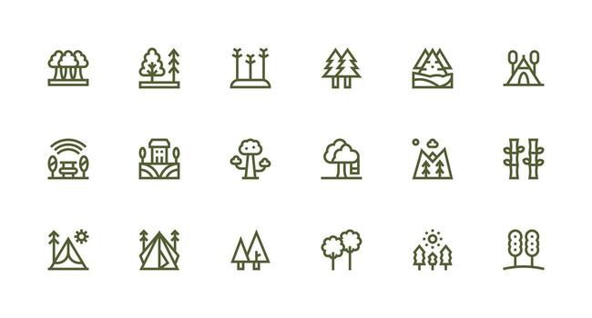 Trees Icon Collection with 18 Strong Stroke Line Designs Minimal Icon Set for Interface Projects vector