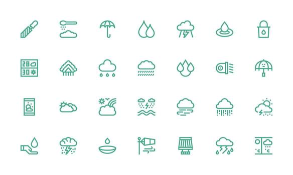 lluvia icono conjunto con 28 negrita línea gráficos lleno icono biblioteca para ui diseñadores vector
