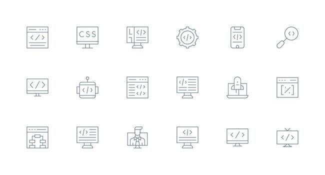 Coding Icon Collection with 18 Minimal Line Designs Reliable Icons for All Interfaces vector