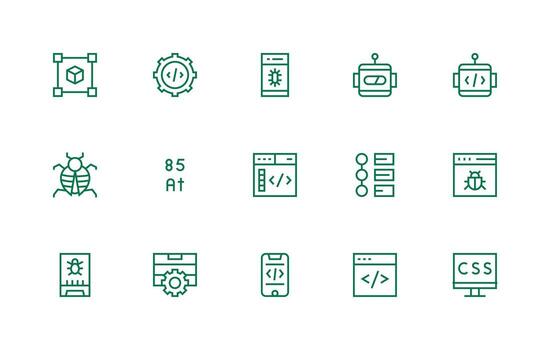 15 Regular Line Icons for Programming Graphics Core Icon Collection for Daily Tasks vector