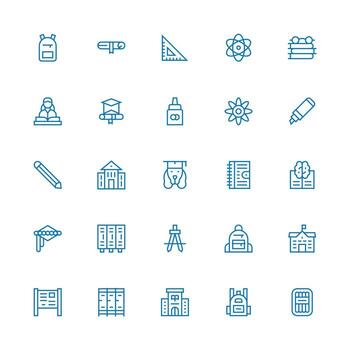 colegio icono conjunto con 25 medio carrera contorno gráficos estilo icono conjunto vector