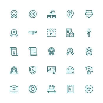 Certification Set with 25 Medium Stroke Outline Icons Flat Icon Set vector