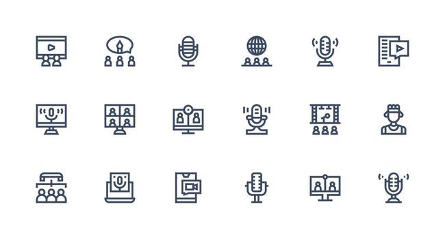 Webinar Icon Set with 18 Strong Stroke Line Graphics Dashboard Icon Series vector