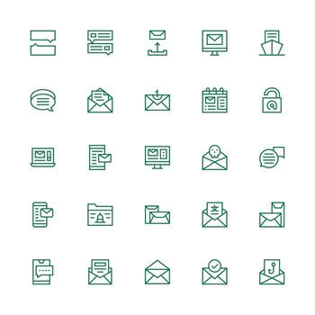 bandeja de entrada conjunto con 25 medio carrera contorno íconos escalable íconos para todas temas vector