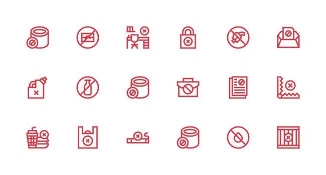Not Allowed Set with 18 Strong Stroke Line Icons Flat Icon Set vector