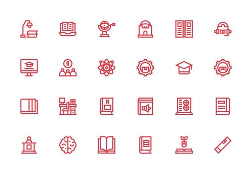 24 Thick Line Line Designs for Learning Icons Flexible Icon System for Web Interfaces vector