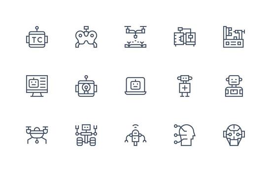 15 Regular Line Vectors for Robotics Theme Clear and Concise Icon Set Collection