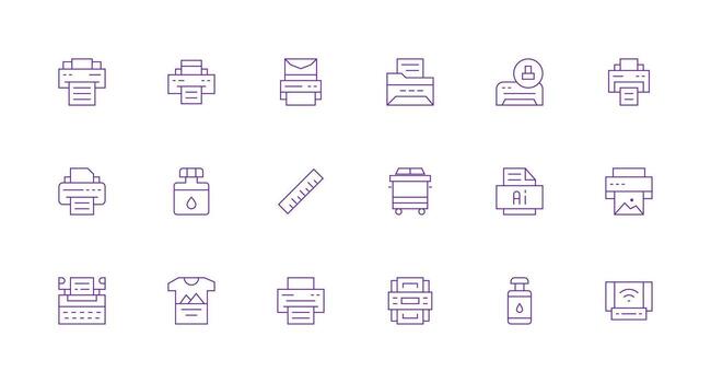 Printing Design Icons featuring 18 in Minimal Line Style High-Resolution Icons for Any Platform vector