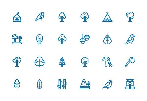 Forest Visual Pack containing 24 Thick Line Line Icons Complete Icon Bundle for Web Design vector