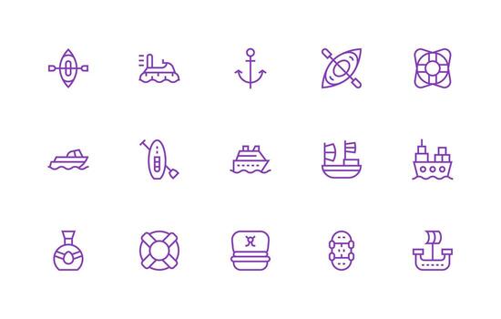 15 Regular Line Vectors for Boat Theme Sharp Icons for Presentations