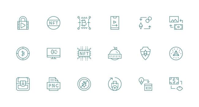 Digital Asset Set with 18 Minimal Line Icons Lightweight Icon Series vector