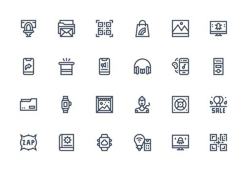 App Set with 24 Thick Line Line Icons Multi-Purpose Icon Pack for Templates vector