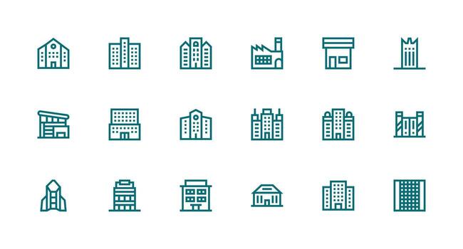 Strong Stroke Line Style Commercial Building Icons with 18 Vectors Simple Icons for Interface and Wireframes