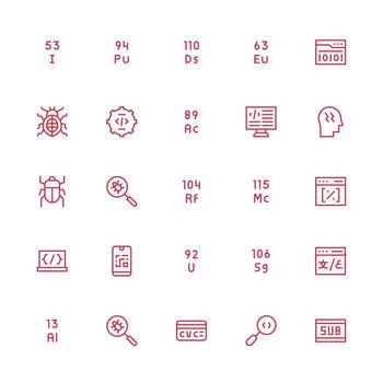 25 íconos para código en medio carrera contorno formato rápido acceso íconos para ui desarrollo vector