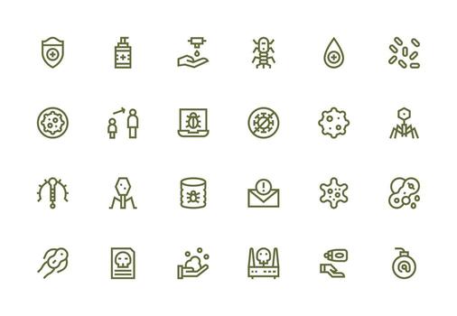 Virus Icon Set with 24 Thick Line Line Graphics Core Icon Collection for Daily Tasks vector