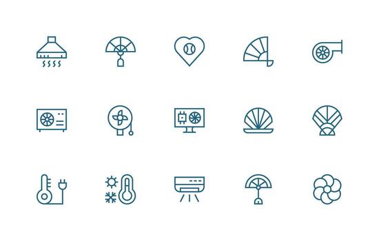 Fan Icon Collection with 15 Regular Line Designs Interface Icons for Daily Use vector