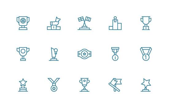15 Icons for First Place in Regular Line Format Clean Icon Collection for Web Use vector