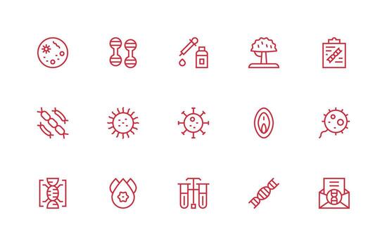 Regular Line Style Biological Icons with 15 Vectors Web Icon Collection