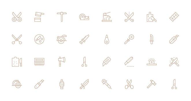 32 Thin Line Vectors for Cutting Theme Clear and Concise Icon Set Collection