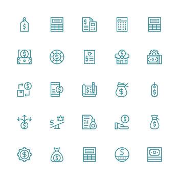 costo conjunto con 25 medio carrera contorno íconos interfaz íconos para diario utilizar vector