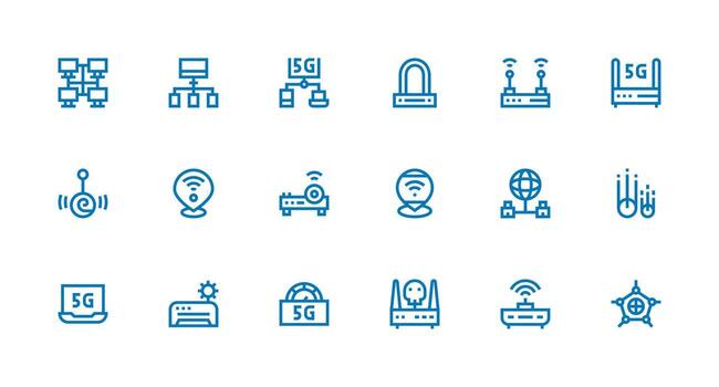 Router Visual Pack containing 18 Strong Stroke Line Icons Quick Access Icons for UI Development vector